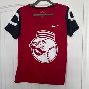 Nike Red and Black Graphic V-Neck T-Shirt- Cincinnati Reds